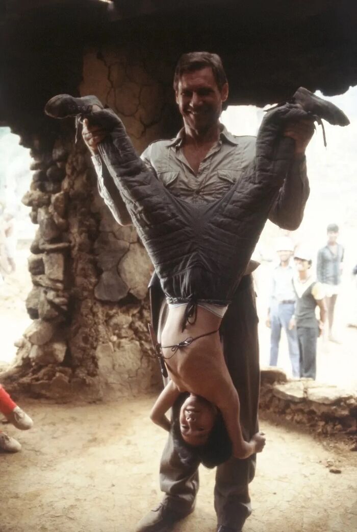 Harrison Ford And The Oscar Winning, Ke Huy Quan, On The Set Of Indiana Jones And The Temple Of Doom (1984)